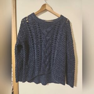 Devoted blue chunky cable knit sweater, Large